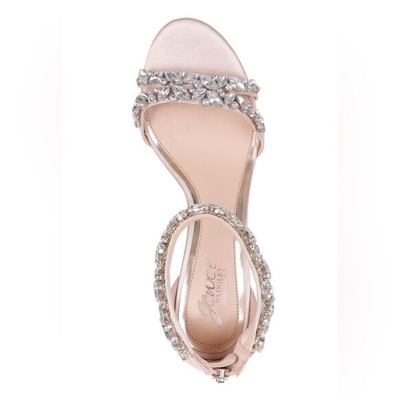 Badgley Mischka | Caroline Champagne Embellished Strap Evening Shoe Heels 6.5 - Picture 3 of 13